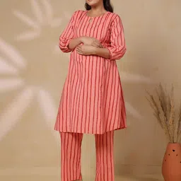 CRAFIQA Blushing Striped Cotton Maternity - Nursing Nightdress image 5