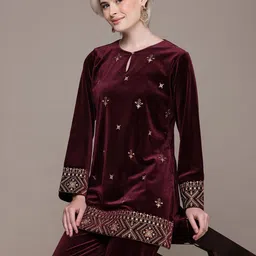 Cayman Woven Design Keyhole Neck Pure Wool Ethnic Co-Ord Set-picture-38