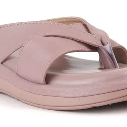Denill Women Peach Thong Slip-On Sandals with Cushioned Wedge image 3