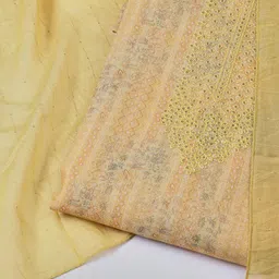 Meena Bazaar Floral Embroidered Sequinned Linen Unstitched Dress Material image 2