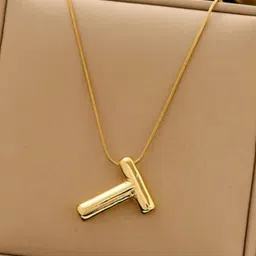 Estailo fashion Gold Plated T Initial Alphabet Pendant With Chain-picture-21