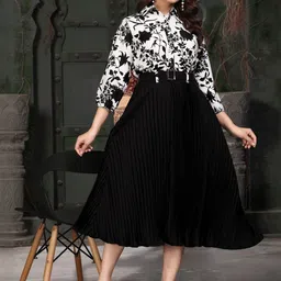 HIALTO Women Floral Print Accordion Pleats Fit & Flare Dress With Belt-picture-39