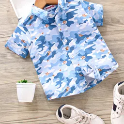 Babyhug Half Sleeves Knitted  Printed Shirt - Blue-picture-35