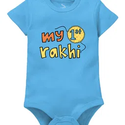 Zeezeezoo Raksha Bandhan Theme Half Sleeves My First Rakhi Text Printed  Onesie - Light Blue-picture-11