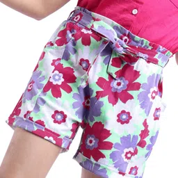 Pine Kids Single Jersey Mid Thigh Shorts with Belt Floral Print - Multicolour-picture-19