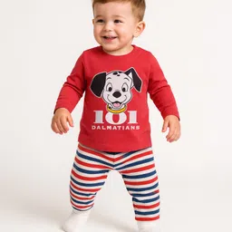 Babyhug Disney Single Jersey Knit Full Sleeves Night Suit with 101 Dalmatians Graphics - Red & White-picture-17