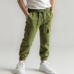 Primo Cotton Knit Full Length Solid Colour Trackpant With Cut & Sew - Olive Green-image-0