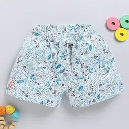 Biskid Cotton Floral & Leaves Printed Shorts - White & Blue-picture-11