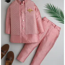 Ahhaaaa Velvet Full Sleeves Solid Kurta With Pant & Embroidered Jacket Set - Pink-picture-21
