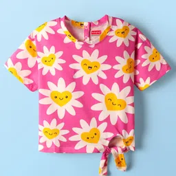 Babyhug 100% Cotton Knit Half Sleeves T-Shirt with Floral Print - Pink-picture-37
