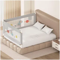 Kids Station Foldable Toddler Bed Safety Fence 2 Side, Grey (192 x 150 cm) Bed Guard with Storage Pocket, Adjustable Height, Innovation for Queen Size Bed (6.3ft x 5ft)-picture-19