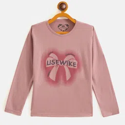 Fort Divine Cotton Knit Full Sleeves Lisewike Text Printed Tee - Onion Pink-picture-21