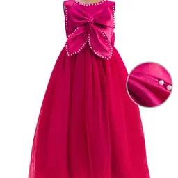 Mark & Mia Woven Sleeveless Party Gown with Bow Applique & Pearl Detailing - Fuchsia image 2