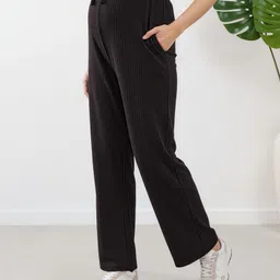 Bella Mama Full Length High Coverage Maternity Rib Knit Solid Coloured Pant - Black image 3