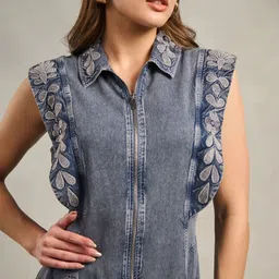 Style Island Women Embroidered Shirt Collar A-line Dress image 4