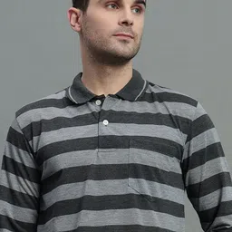 GET GOLF Men Striped Polo Collar Cotton T-shirt image 1