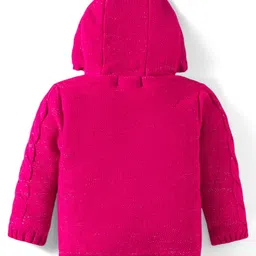 Babyhug Knit Full Sleeves Hooded Front Open Sweater with Cable Knit Design - Dark Pink image 3