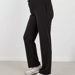 Bella Mama Full Length High Coverage Maternity Rib Knit Solid Coloured Pant - Black image 4