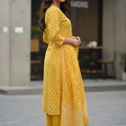 SZN Printed V-Neck Thread Work Pure Cotton Kurta With Trousers & Dupatta-image-21