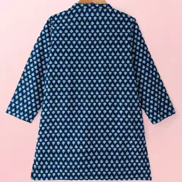 Babyhug Woven Full Sleeves Floral Printed Kurta Pyjama Set - Navy Blue image 5