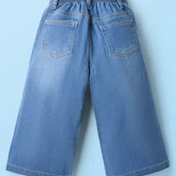 Babyhug Single Jersey Knit Full Sleeves Top & Denim Jeans Set With Floral Print - White & Blue image 5