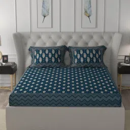 JAIPUR FABRIC Traditional Goldi Blue Queen Size Bed Sheet With 2 Pillow Covers (Queen)-image-62