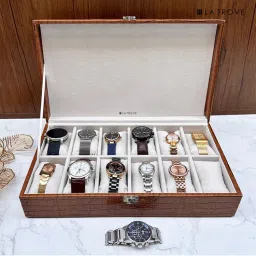 La Trove 12 Slot Watch Display Box Case Organiser Brown-picture-26