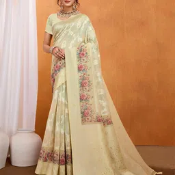 TASRIKA Women Woven Design Zari Pure Cotton Banarasi Saree-picture-19