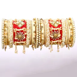 Zindura Set Of 2 Gold-Plated Stone Studded & Pearls Beaded Chuda Bangles-picture-23