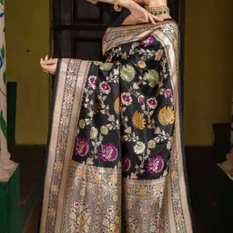 CANIZZARO Floral Zari Silk Blend Heavy Work Banarasi Saree image 2