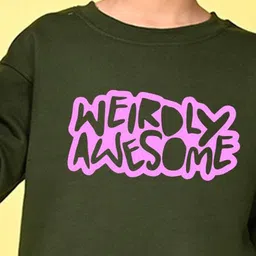 NUSYL Girls Typography Printed Drop Shoulder Sleeves Oversized Fleece Pullover Sweatshirt image 4