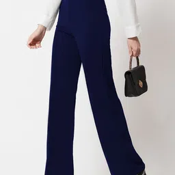 CILIMILI Women Solid Relaxed Straight Leg High-Rise Comfortable Non-Iron Trousers image 2
