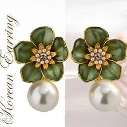 AKISON JEWELS Women Green Gold-Plated Floral Handcrafted Drop Earrings-image-44