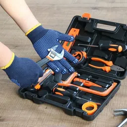 1 PAIR Washable Reusable Blue on Blue Dotted Gloves for Industrial Use Rubber Synthetic Safety Gloves-image-11