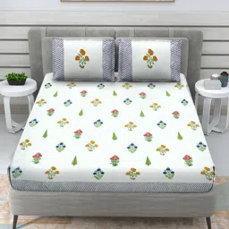 Myntra Elegant Homes RR Creations White Floral 400 TC King Bedsheet Set 2.28 m x 2.74 m image 5