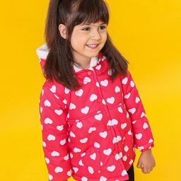 Babyhug Full Sleeves Hooded Jacket Heart Print - Red-picture-1