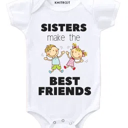 KNITROOT Half Sleeves Sisters Best Friends Print Onesie - White-picture-13