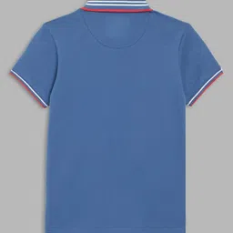 Blue Giraffe Boys Solid Polo Collar Cotton T-shirt image 2