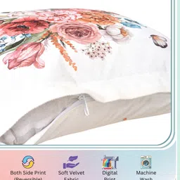 FABINALIV White & Pink 5 Pieces Printed Velvet Square Cushion Covers image 2