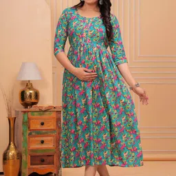 UrbanRang Floral Print Maternity Maxi Dress-image-4