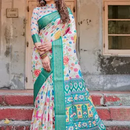 MAHARANI COUTURE Floral Printed Woven Design Border Kanjeevaram Saree image 3