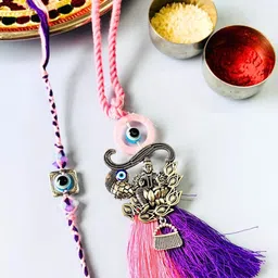 Sangria Set of 2 Evil Eye Oxidised Silver Lumba Rakhi image 3