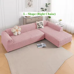 HOKIPO Pink 2 Pieces 280 GSM L Shape 6 Seater Anti Slip Sofa Cover With Arms-picture-26