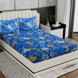 Nivasam Spade Blue & White Floral Poly Cotton 186 TC King Bedsheet Set 1.98 m x 1.82 m-picture-13