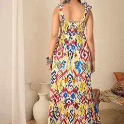 WineRed Women Ikat Printed Maxi Dress image 3