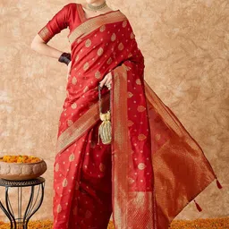 MANVAA Woven Design Zari Silk Blend Banarasi Saree-image-53