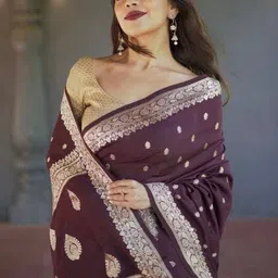 AdoreeStitch Ethnic Motifs Zari Woven Design Saree With Blouse Piece image 3