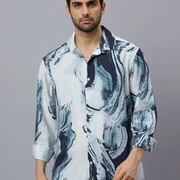 NEON CHILLIE Abstract Printed Spread Collar Classic Slim Fit Cotton Shirt-picture-50