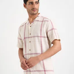 7 Alt by Pantaloons Men Relaxed Fit Cuban Collar Windowpane Checked Cotton Casual Shirt image 4