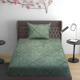 WEAVE AND DECOR Green & Black 300 TC Single Bedsheet with 1 Pillow Covers-image-49